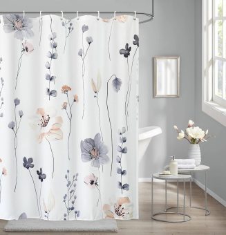 AooHome シャワーカーテン 防水防カビ 150cm丈 防水防カビ 目隠し 断熱 お風呂カーテン 速乾 間仕切り 高密度生地 ユニットバス 浴室 花柄 リング付き 取付簡単