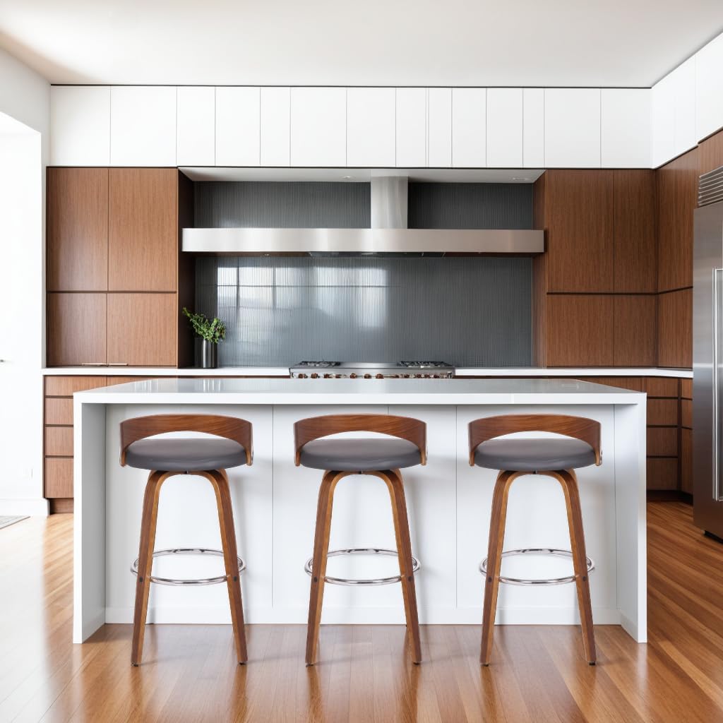 アルメンリビング(Armen Living) Barチェア バースツール ブラウン/ウォールナット フェイクレザー 座面高さ76.2cm Vienna モダン スタイリッシュ レザー調 おしゃれ ミニマル 都会的 洗練 スリム マットブラック 職人技 ソリッド 存在感 モノトーン【日本正規輸入品】 - 画像 (2)