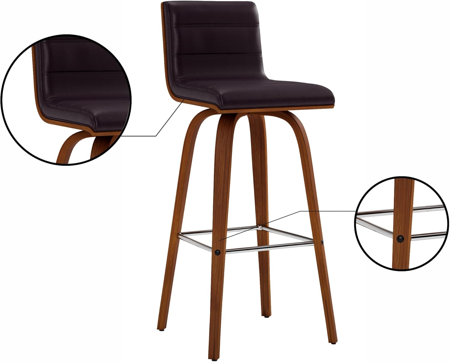 アルメンリビング(Armen Living) Barチェア バースツール ブラウン/ウォールナット フェイクレザー 座面高さ76.2cm Vienna モダン スタイリッシュ レザー調 おしゃれ ミニマル 都会的 洗練 スリム マットブラック 職人技 ソリッド 存在感 モノトーン【日本正規輸入品】 - 画像 (12)