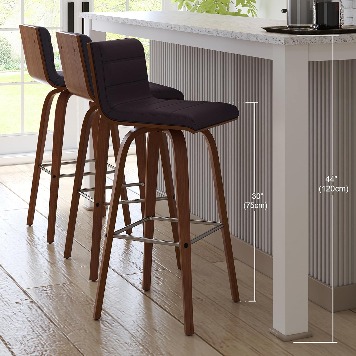 アルメンリビング(Armen Living) Barチェア バースツール ブラウン/ウォールナット フェイクレザー 座面高さ76.2cm Vienna モダン スタイリッシュ レザー調 おしゃれ ミニマル 都会的 洗練 スリム マットブラック 職人技 ソリッド 存在感 モノトーン【日本正規輸入品】 - 画像 (14)
