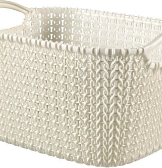 CURVER(カーバー) Knit(ニット) スクエアバスケット 8L ホワイト | かご トレー 書類ケース 小物収納 リサイクルプラスチック製 北欧 お手入れ簡単 CV-009